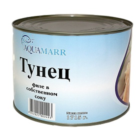 Тунец филе в собственном соку - 10,2 кг (6шт х 1,7 кг) AQUAMARR, Таиланд