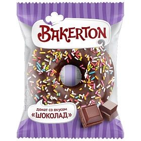 Донат Шоколадный шоколадная глазурь и белыми полосками (56г х 32 шт) Bakerton (в инд. уп.) зам.