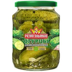 Огурцы маринованные целые 6-9 см 680г, Разносольников Огурцы маринованные целые 6-9 см 680г, Разносольников
