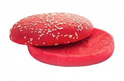Изображение товара Булочка для гамбургера с кунжутом розовая 125мм, 82г х 40шт, Своя пекарня зам.